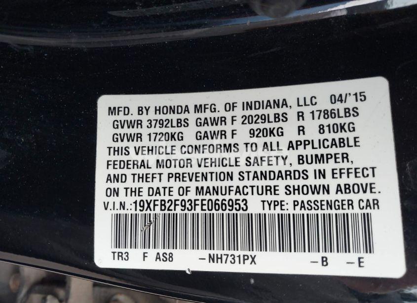 Photo 9 of 2015 Honda Civic EX-L (VIN 19XFB2F93FE066953)