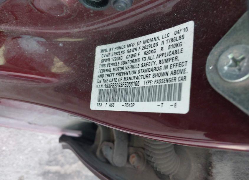 Photo 9 of 2015 Honda Civic EX-L (VIN 19XFB2F93FE068105)