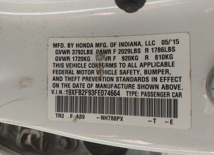 Photo 9 of 2015 Honda Civic EX-L (VIN 19XFB2F93FE074664)