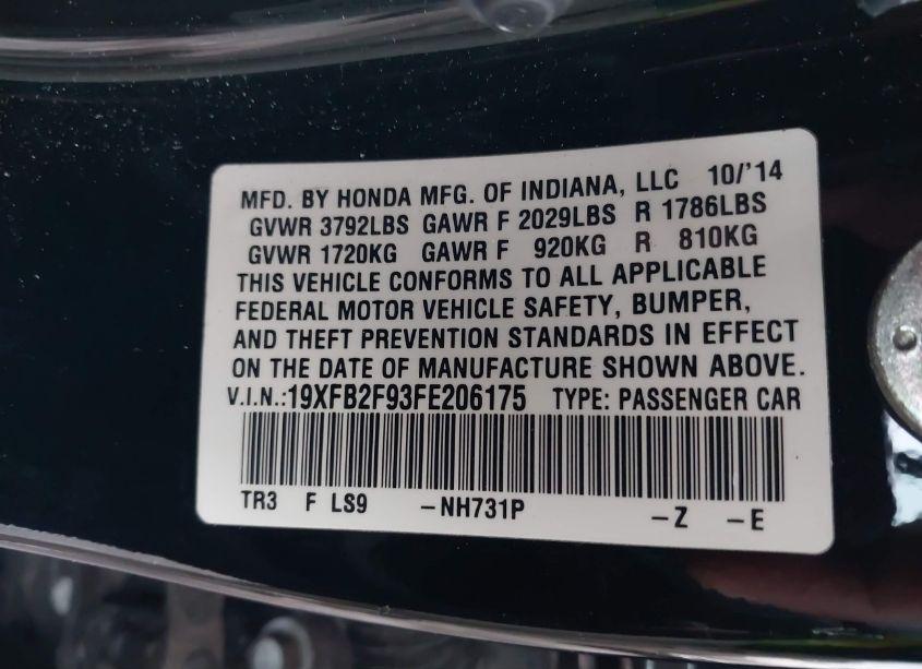 Photo 9 of 2015 Honda Civic EX-L (VIN 19XFB2F93FE206175)