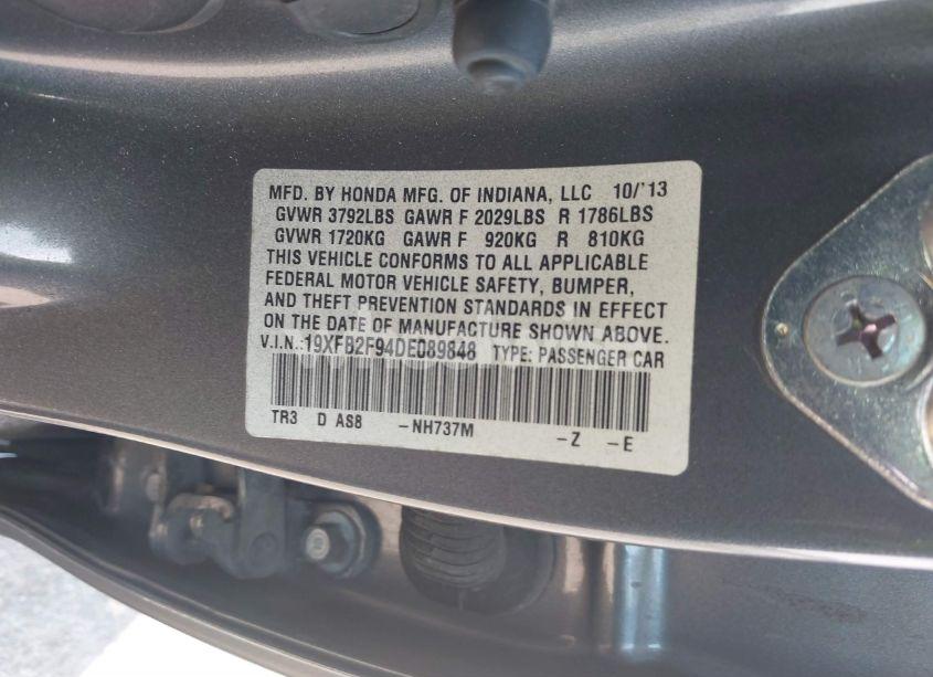 Photo 9 of 2013 Honda Civic EX-L (VIN 19XFB2F94DE089848)