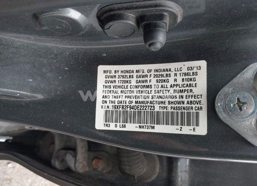 Photo 9 of 2013 Honda Civic EX-L (VIN 19XFB2F94DE222723)