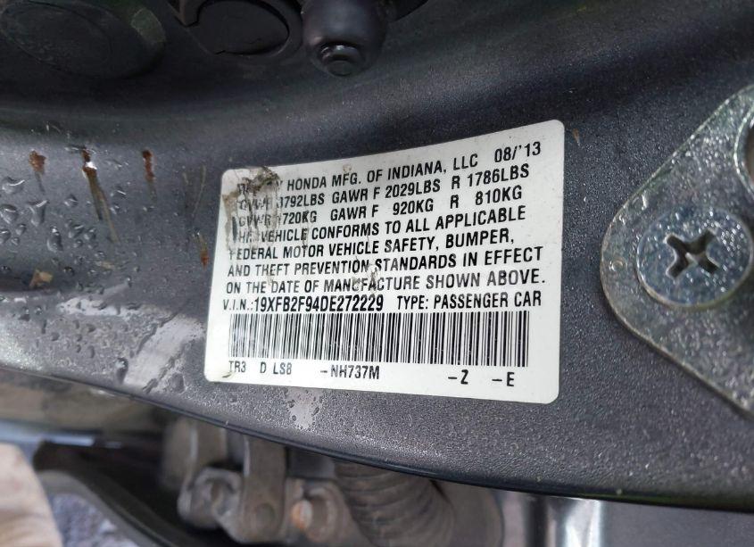 Photo 9 of 2013 Honda Civic EX-L (VIN 19XFB2F94DE272229)