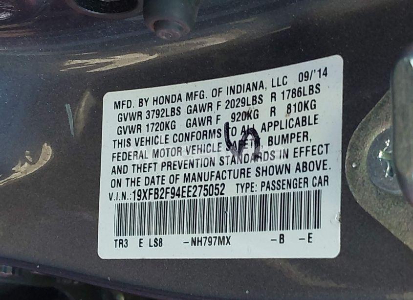 Photo 9 of 2014 Honda Civic EX-L (VIN 19XFB2F94EE275052)