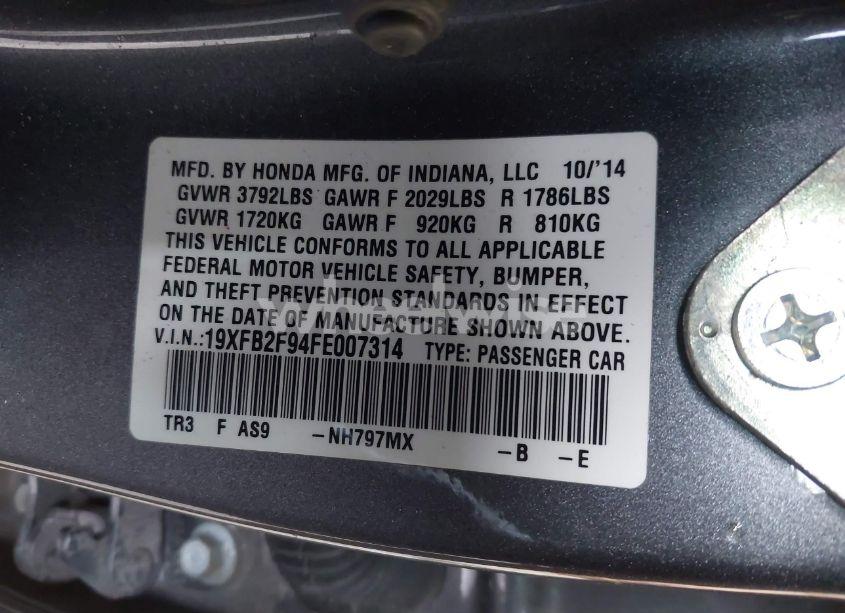 Photo 9 of 2015 Honda Civic EX-L (VIN 19XFB2F94FE007314)