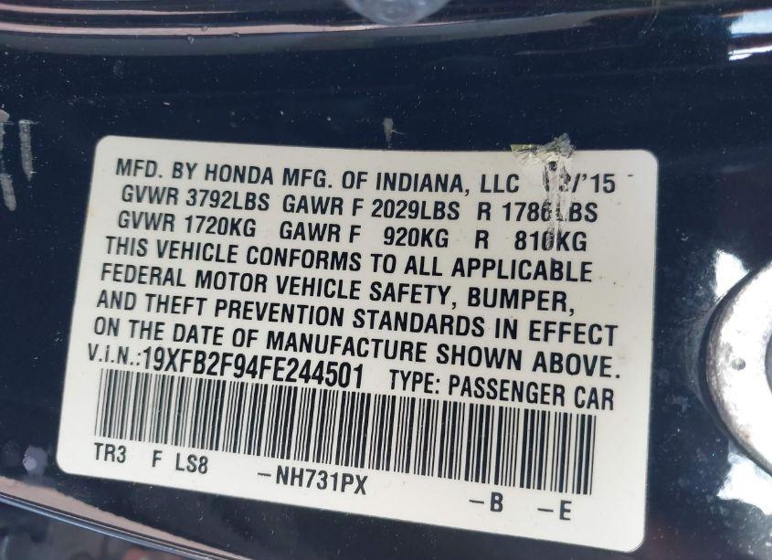Photo 8 of 2015 Honda Civic EX-L (VIN 19XFB2F94FE244501)