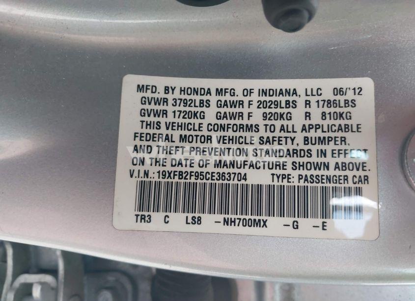 Photo 9 of 2012 Honda Civic EX-L (VIN 19XFB2F95CE363704)