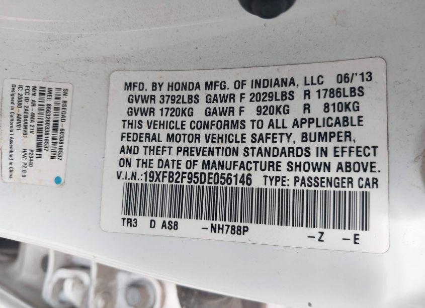 Photo 9 of 2013 Honda Civic EX-L (VIN 19XFB2F95DE056146)