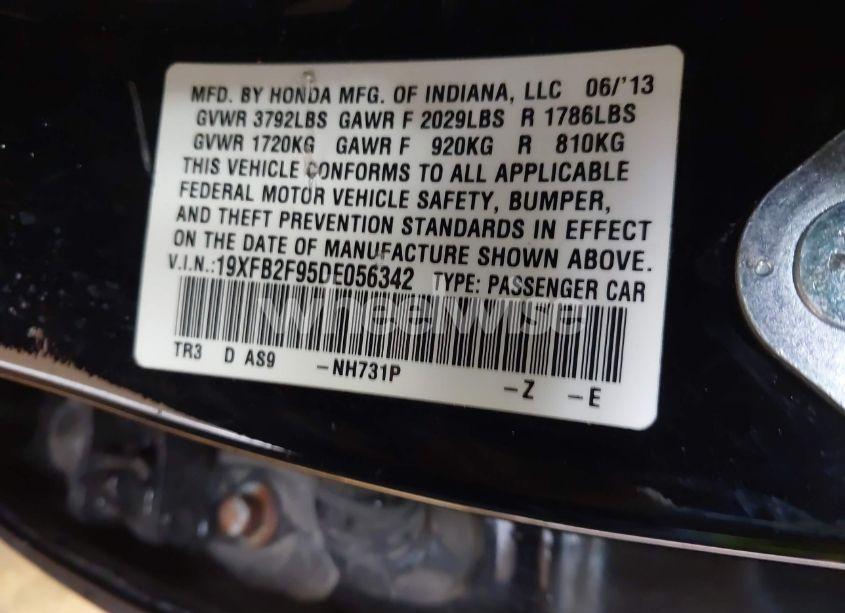 Photo 9 of 2013 Honda Civic EX-L (VIN 19XFB2F95DE056342)