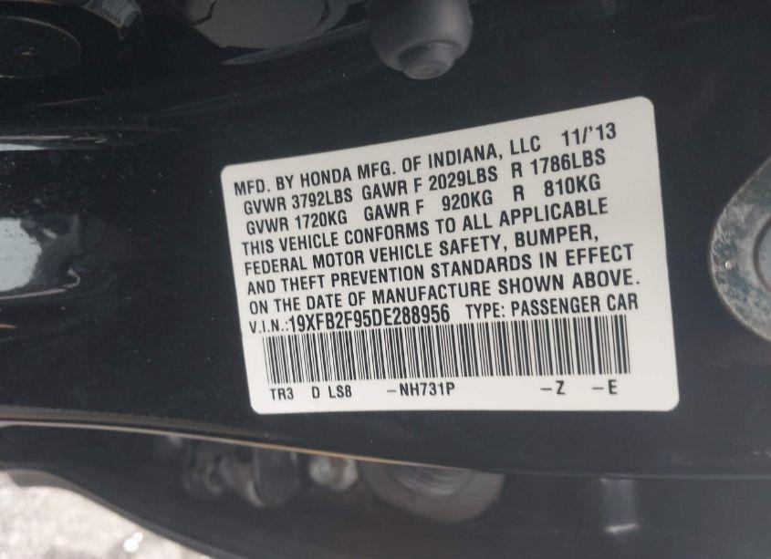 Photo 9 of 2013 Honda Civic EX-L (VIN 19XFB2F95DE288956)