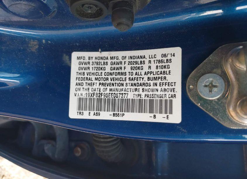 Photo 9 of 2014 Honda Civic EX-L (VIN 19XFB2F95EE057377)