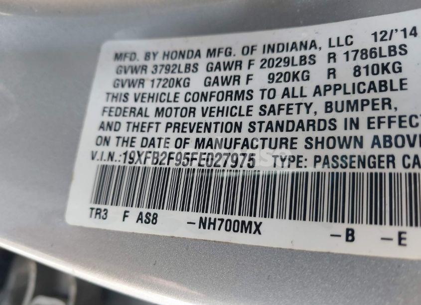 Photo 9 of 2015 Honda Civic EX-L (VIN 19XFB2F95FE027975)