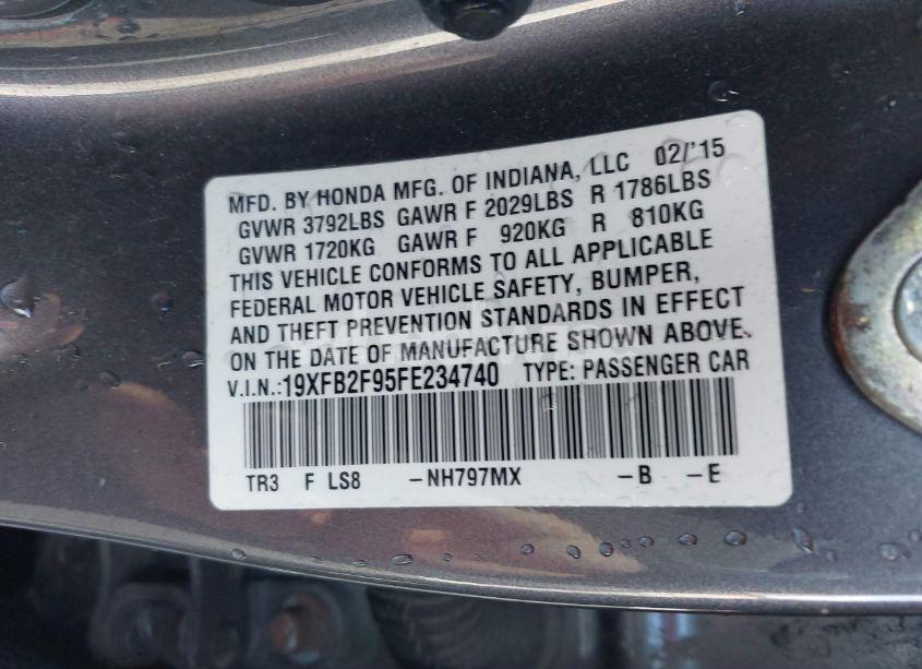 Photo 9 of 2015 Honda Civic EX-L (VIN 19XFB2F95FE234740)
