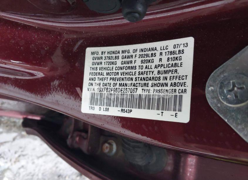 Photo 9 of 2013 Honda Civic EX-L (VIN 19XFB2F96DE257067)