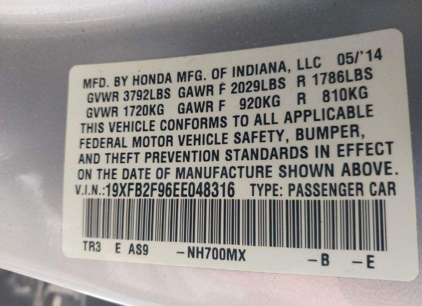 Photo 9 of 2014 Honda Civic EX-L (VIN 19XFB2F96EE048316)