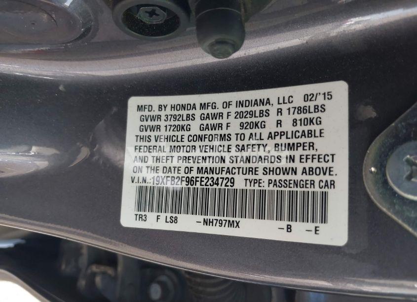 Photo 9 of 2015 Honda Civic EX-L (VIN 19XFB2F96FE234729)