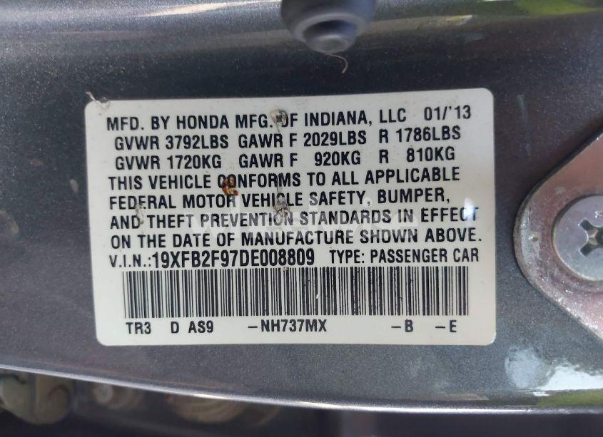 Photo 9 of 2013 Honda Civic EX-L (VIN 19XFB2F97DE008809)