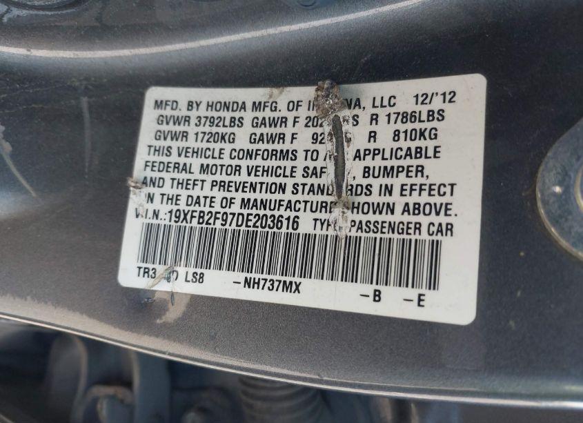 Photo 9 of 2013 Honda Civic EX-L (VIN 19XFB2F97DE203616)