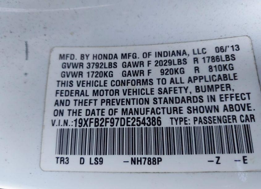 Photo 9 of 2013 Honda Civic EX-L (VIN 19XFB2F97DE254386)