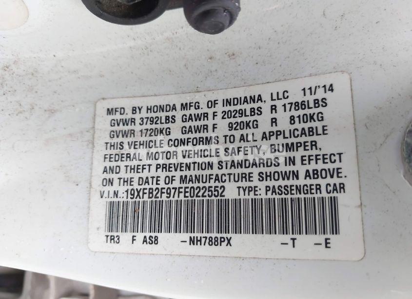 Photo 9 of 2015 Honda Civic EX-L (VIN 19XFB2F97FE022552)