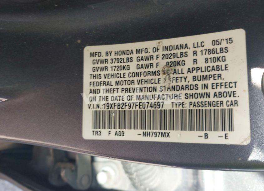 Photo 9 of 2015 Honda Civic EX-L (VIN 19XFB2F97FE074697)