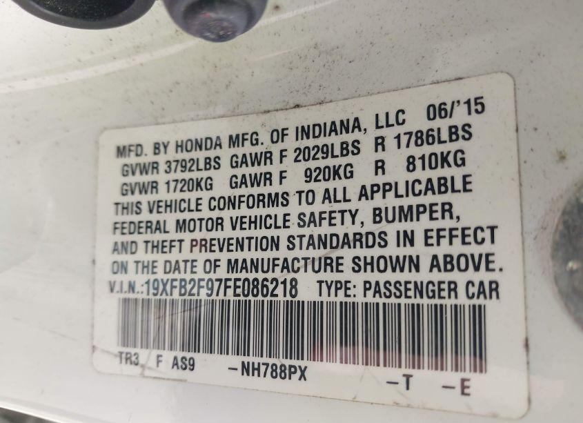 Photo 9 of 2015 Honda Civic EX-L (VIN 19XFB2F97FE086218)