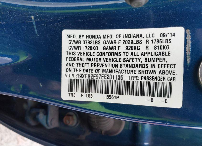 Photo 9 of 2015 Honda Civic EX-L (VIN 19XFB2F97FE201156)