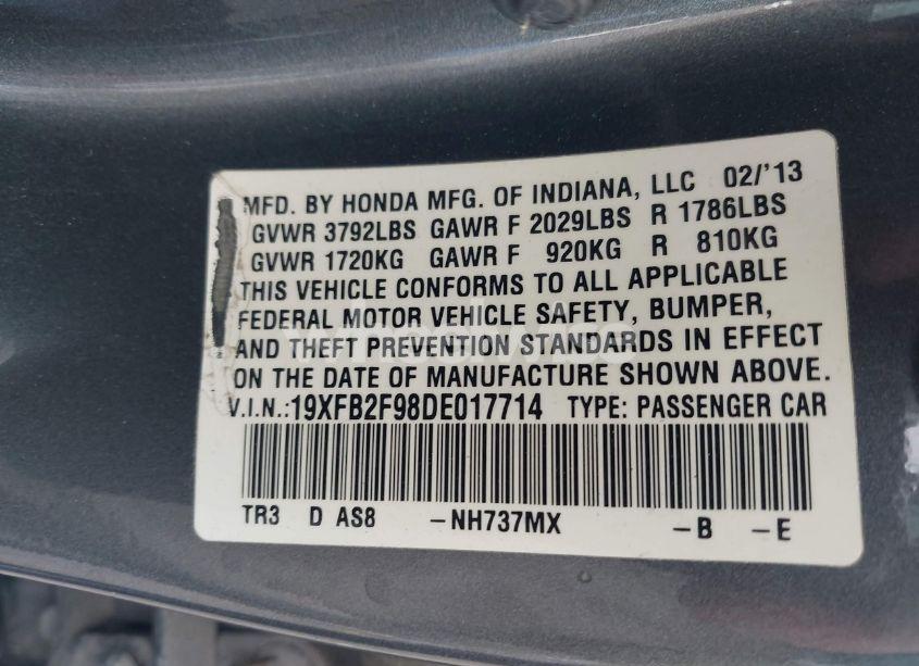 Photo 9 of 2013 Honda Civic EX-L (VIN 19XFB2F98DE017714)