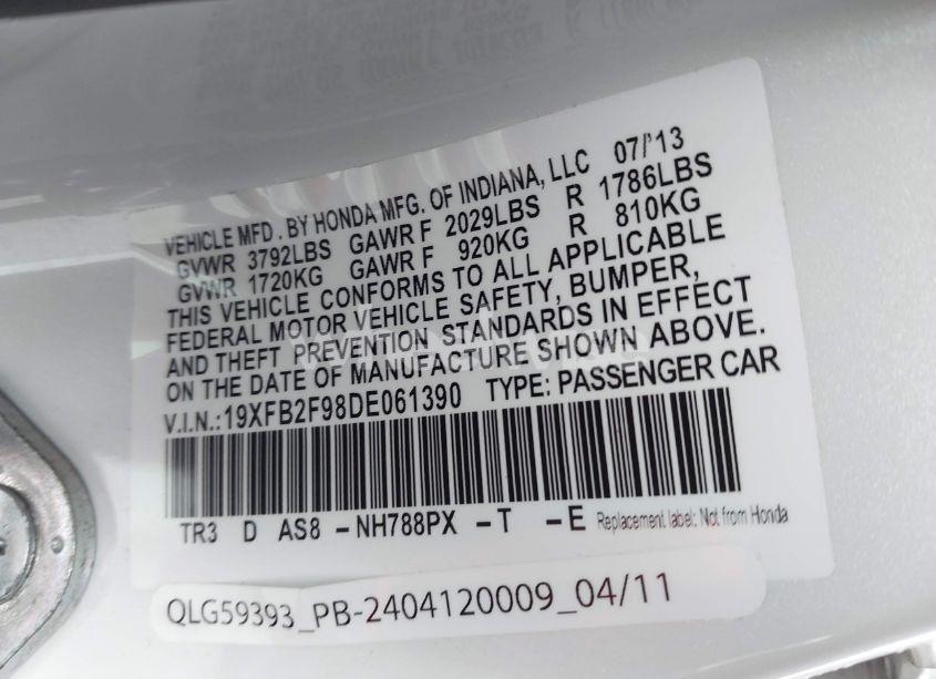 Photo 9 of 2013 Honda Civic EX-L (VIN 19XFB2F98DE061390)