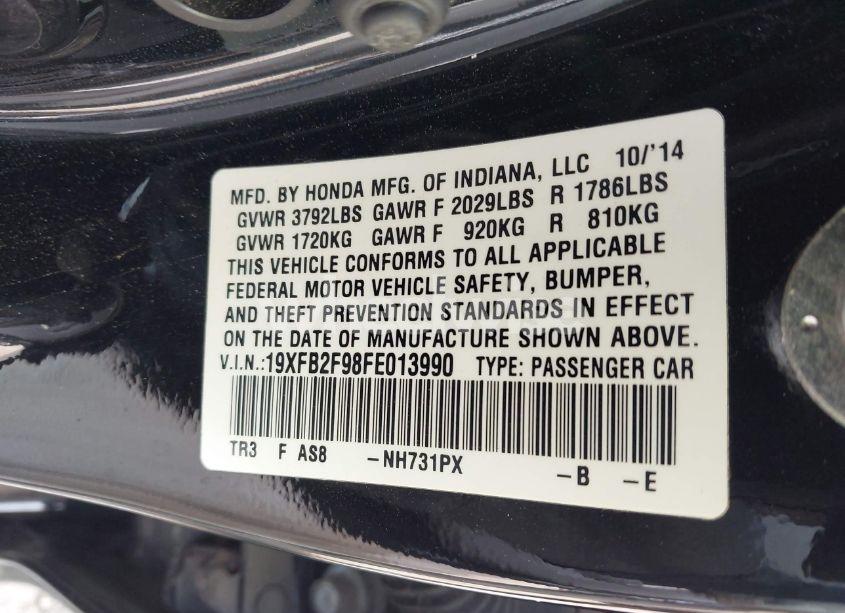 Photo 9 of 2015 Honda Civic EX-L (VIN 19XFB2F98FE013990)