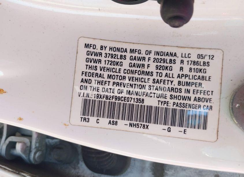 Photo 9 of 2012 Honda Civic EX-L (VIN 19XFB2F99CE071358)