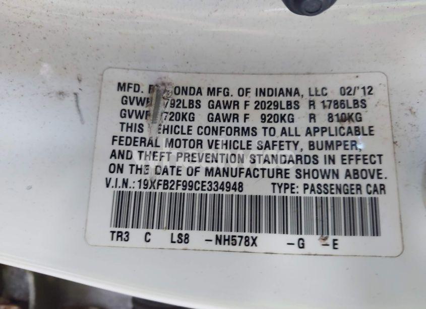 Photo 9 of 2012 Honda Civic EX-L (VIN 19XFB2F99CE334948)