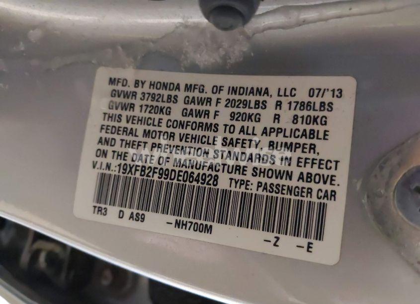 Photo 9 of 2013 Honda Civic EX-L (VIN 19XFB2F99DE064928)