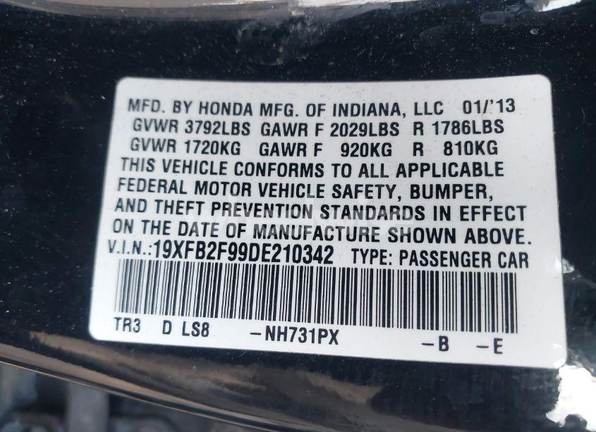 Photo 9 of 2013 Honda Civic EX-L (VIN 19XFB2F99DE210342)