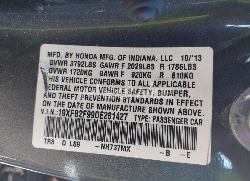 Photo 9 of 2013 Honda Civic EX-L (VIN 19XFB2F99DE281427)