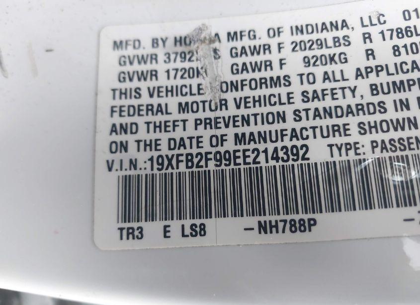 Photo 9 of 2014 Honda Civic EX-L (VIN 19XFB2F99EE214392)