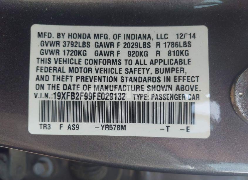 Photo 9 of 2015 Honda Civic EX-L (VIN 19XFB2F99FE029132)