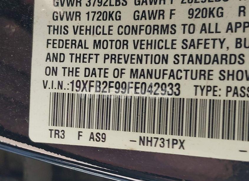 Photo 9 of 2015 Honda Civic EX-L (VIN 19XFB2F99FE042933)
