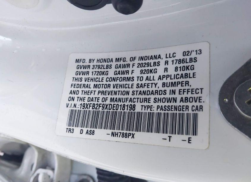 Photo 9 of 2013 Honda Civic EX-L (VIN 19XFB2F9XDE018198)