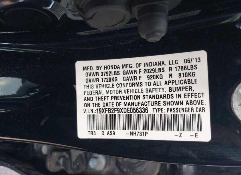 Photo 9 of 2013 Honda Civic EX-L (VIN 19XFB2F9XDE056336)