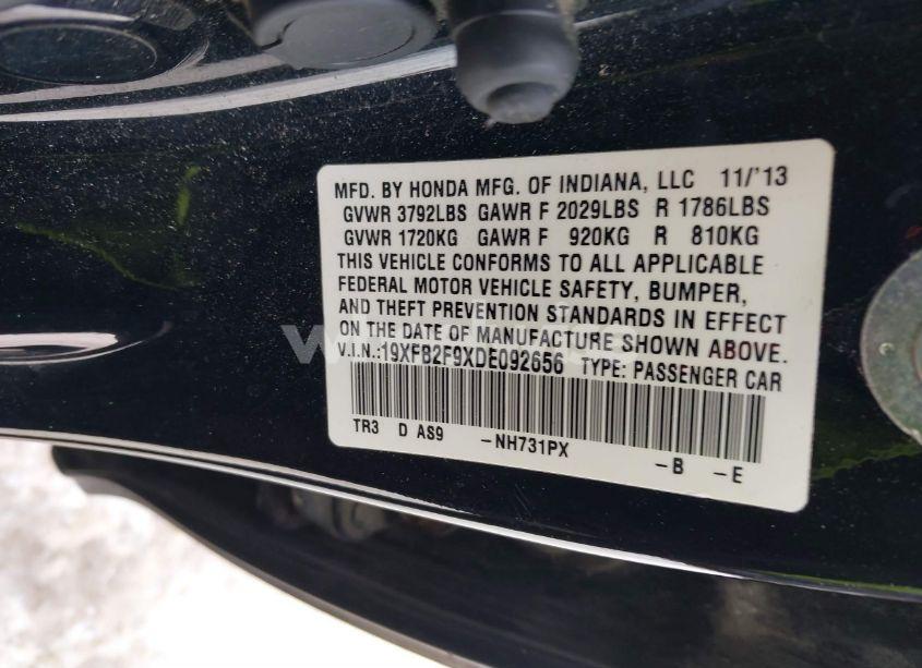 Photo 9 of 2013 Honda Civic EX-L (VIN 19XFB2F9XDE092656)