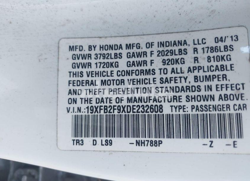 Photo 9 of 2013 Honda Civic EX-L (VIN 19XFB2F9XDE232608)