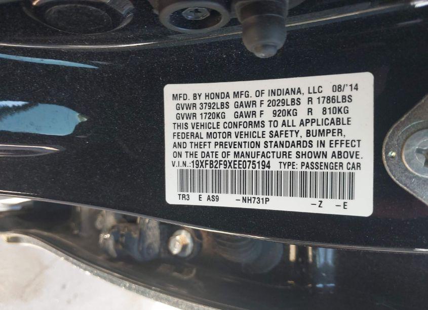 Photo 9 of 2014 Honda Civic EX-L (VIN 19XFB2F9XEE075194)