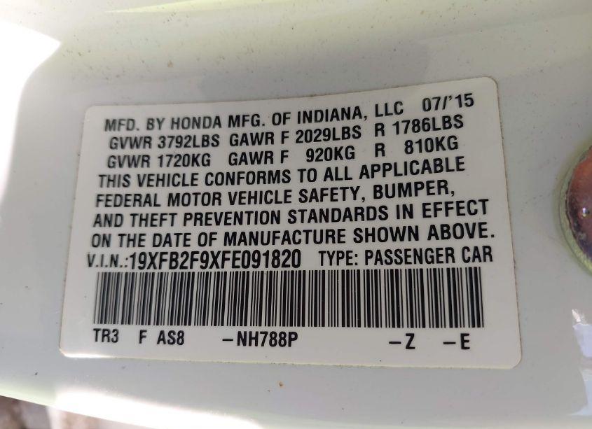 Photo 9 of 2015 Honda Civic EX-L (VIN 19XFB2F9XFE091820)