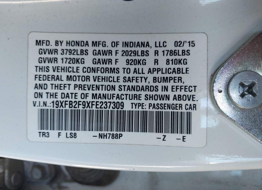 Photo 9 of 2015 Honda Civic EX-L (VIN 19XFB2F9XFE237309)