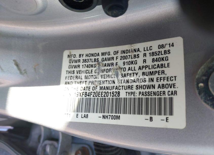 Photo 9 of 2014 Honda Civic HYBRID (VIN 19XFB4F20EE201528)