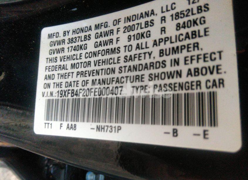 Photo 9 of 2015 Honda Civic HYBRID (VIN 19XFB4F20FE000407)