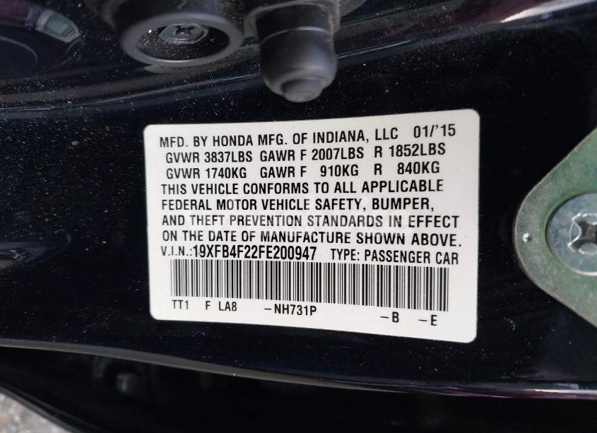 Photo 9 of 2015 Honda Civic HYBRID (VIN 19XFB4F22FE200947)