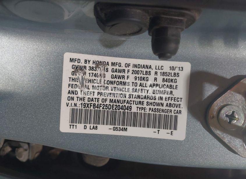 Photo 9 of 2013 Honda Civic HYBRID (VIN 19XFB4F25DE204049)