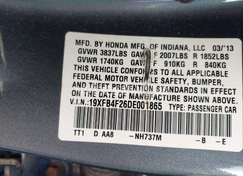 Photo 9 of 2013 Honda Civic HYBRID (VIN 19XFB4F26DE001865)
